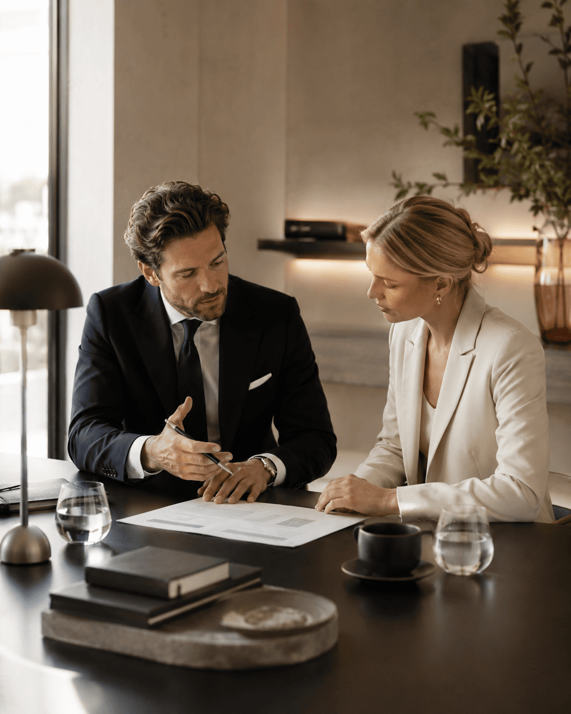 Advisors in a quiet consultation meeting at Estluxe Consultancy